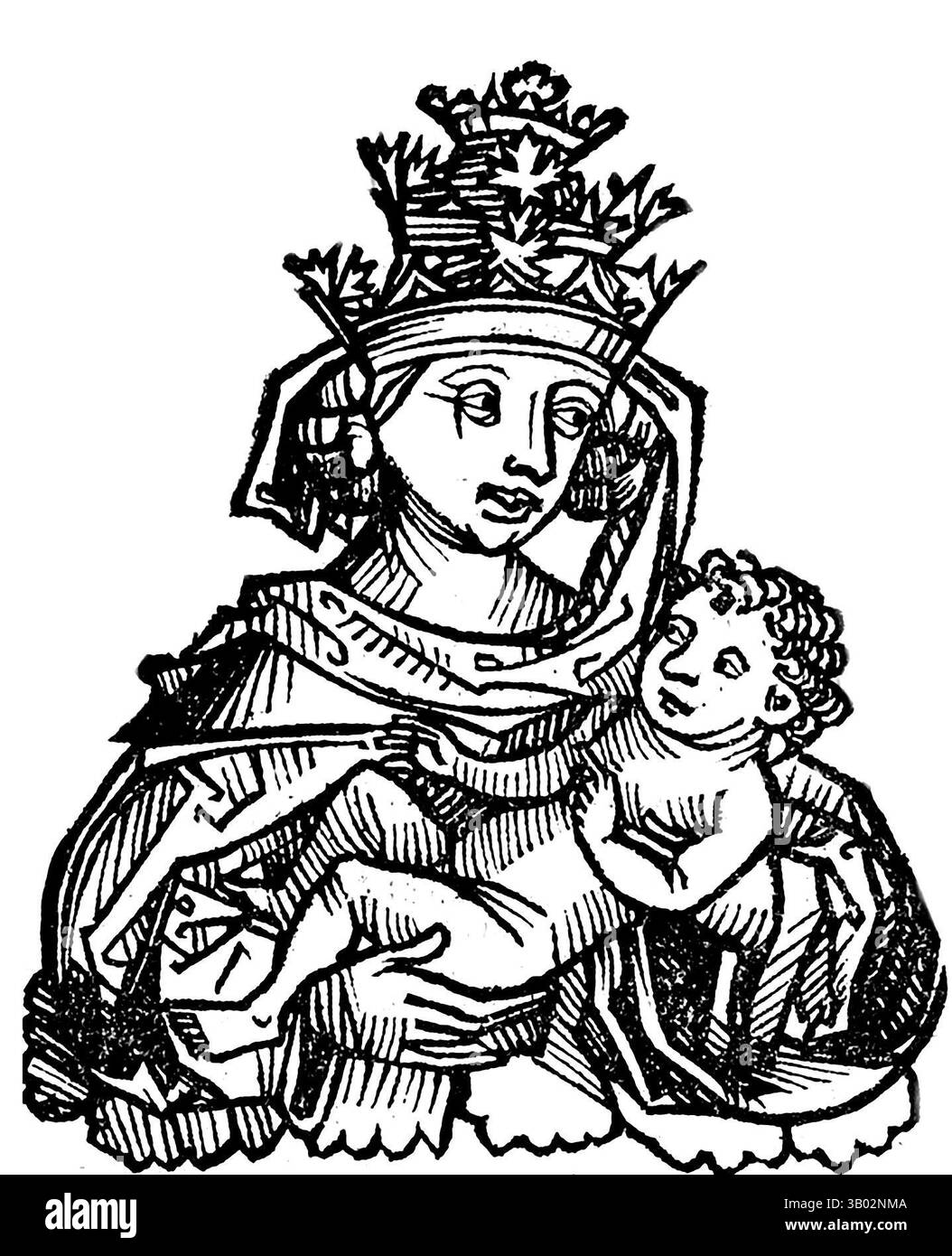 Papa Joan. Illustrazione, intitolata Joannes Septimus, xilografia tratta da un manoscritto del 1493. Papa Giovanna (Ioannes Anglicus, 855–857) è una donna che presumibilmente regnò come papa per due anni durante il Medioevo. La sua storia apparve per la prima volta in cronache nel XIII secolo e successivamente si diffuse in tutta Europa. La storia è stata ampiamente creduto per secoli, ma la maggior parte degli studiosi moderni la considera fittizia (Wikipedia) Foto Stock