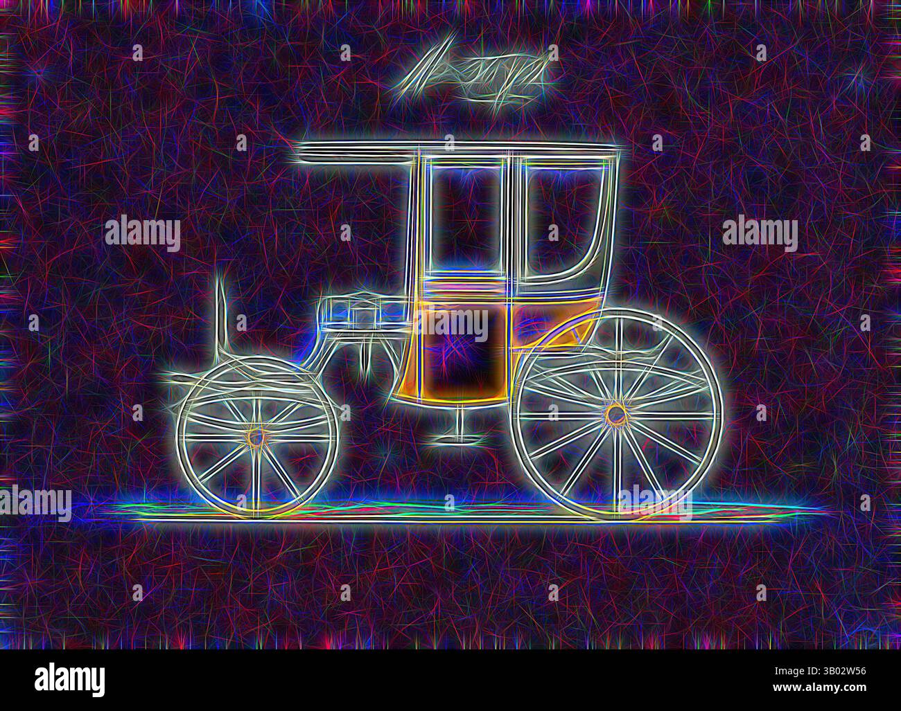 Una rappresentazione artistica di una carrozza vintage, illuminata da contorni vivaci e motivi intricati, che mostra il suo design classico e l'eleganza senza tempo. Arte classica con un tocco moderno reinventata da Artotop Foto Stock