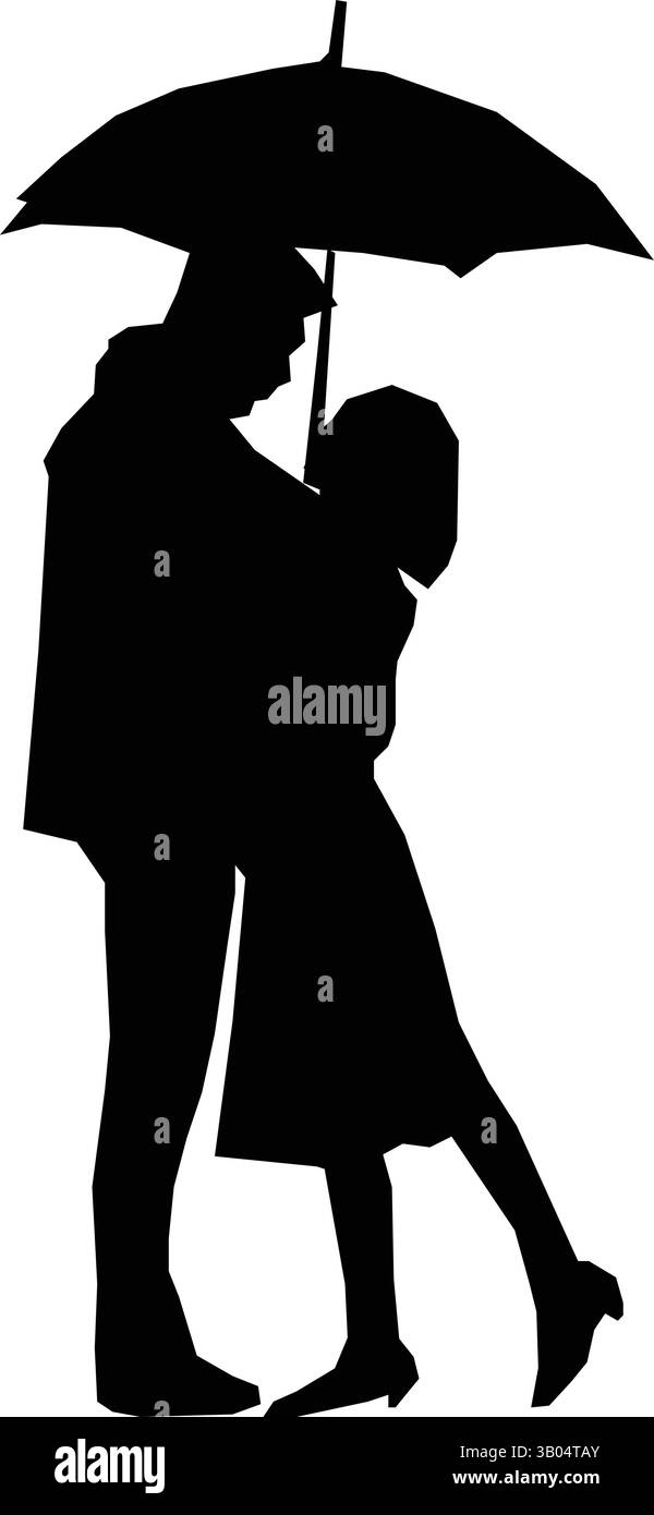Sagoma di due persone in piedi vicino sotto un ombrello Illustrazione Vettoriale