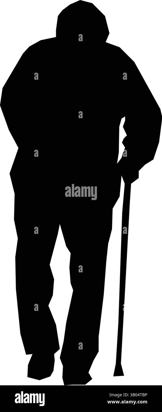 Sagoma di una persona anziana che cammina con una canna Illustrazione Vettoriale