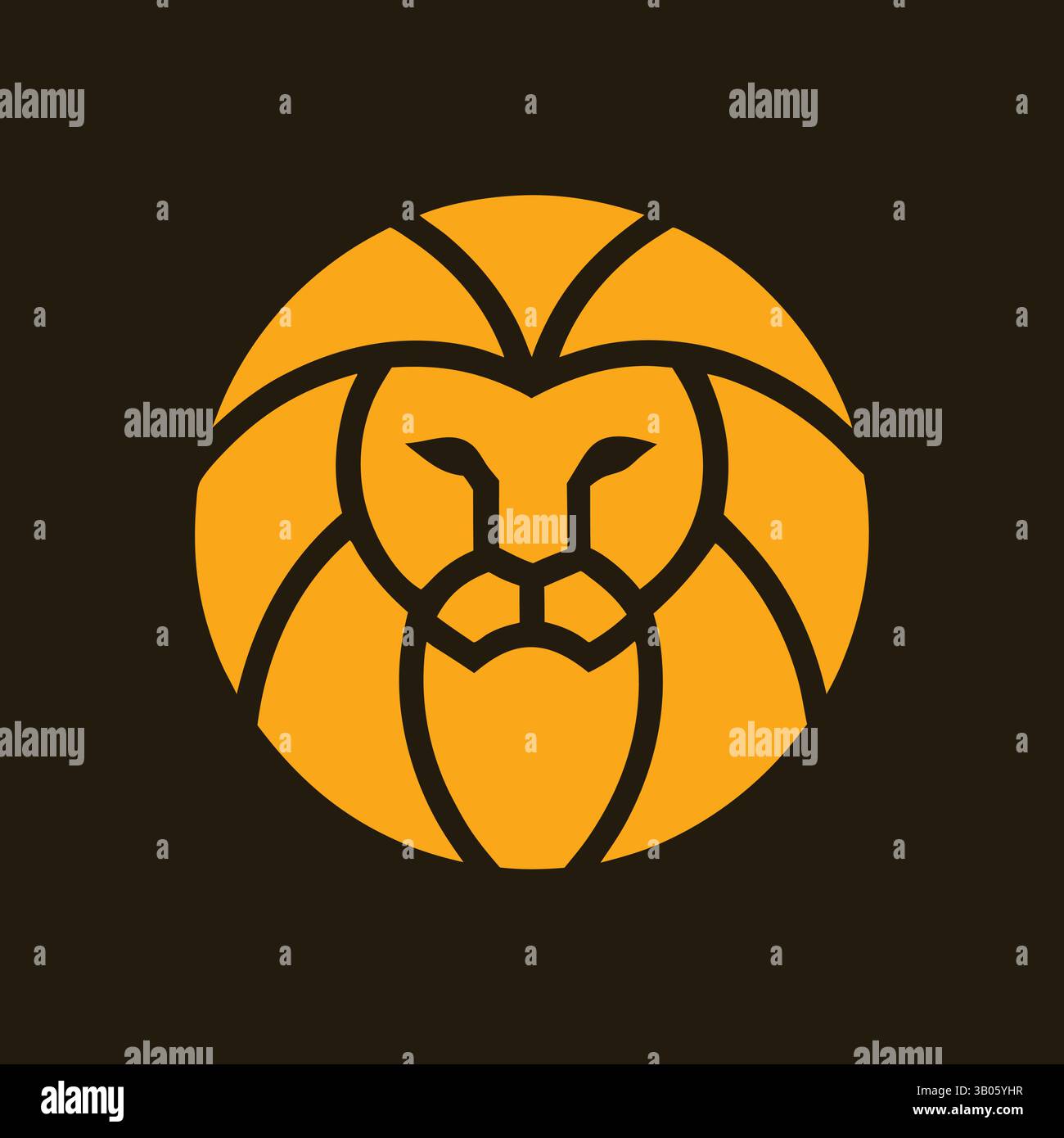 Testa di leone geometrica in cerchio dorato Illustrazione Vettoriale