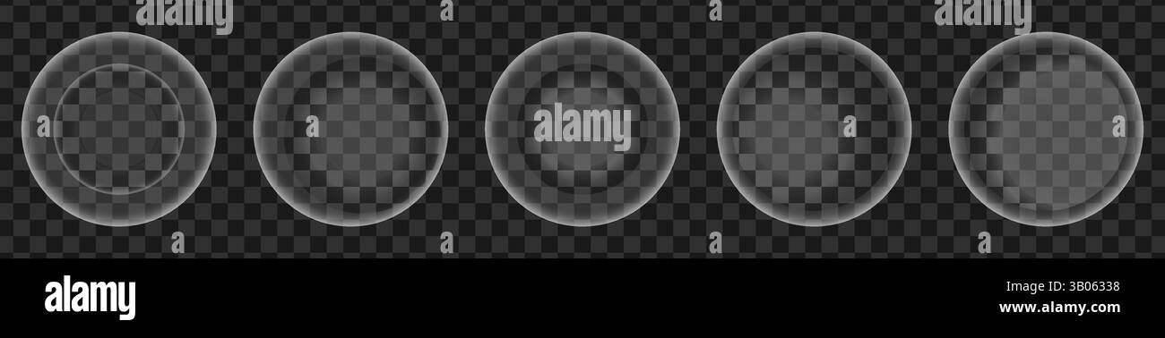 I cerchi chiari e trasparenti sovrappongono l'effetto della tinta d'ombra, intelligenza artificiale, set di pulsanti rotondi astratti traslucidi di colore bianco, vettoriale Illustrazione Vettoriale