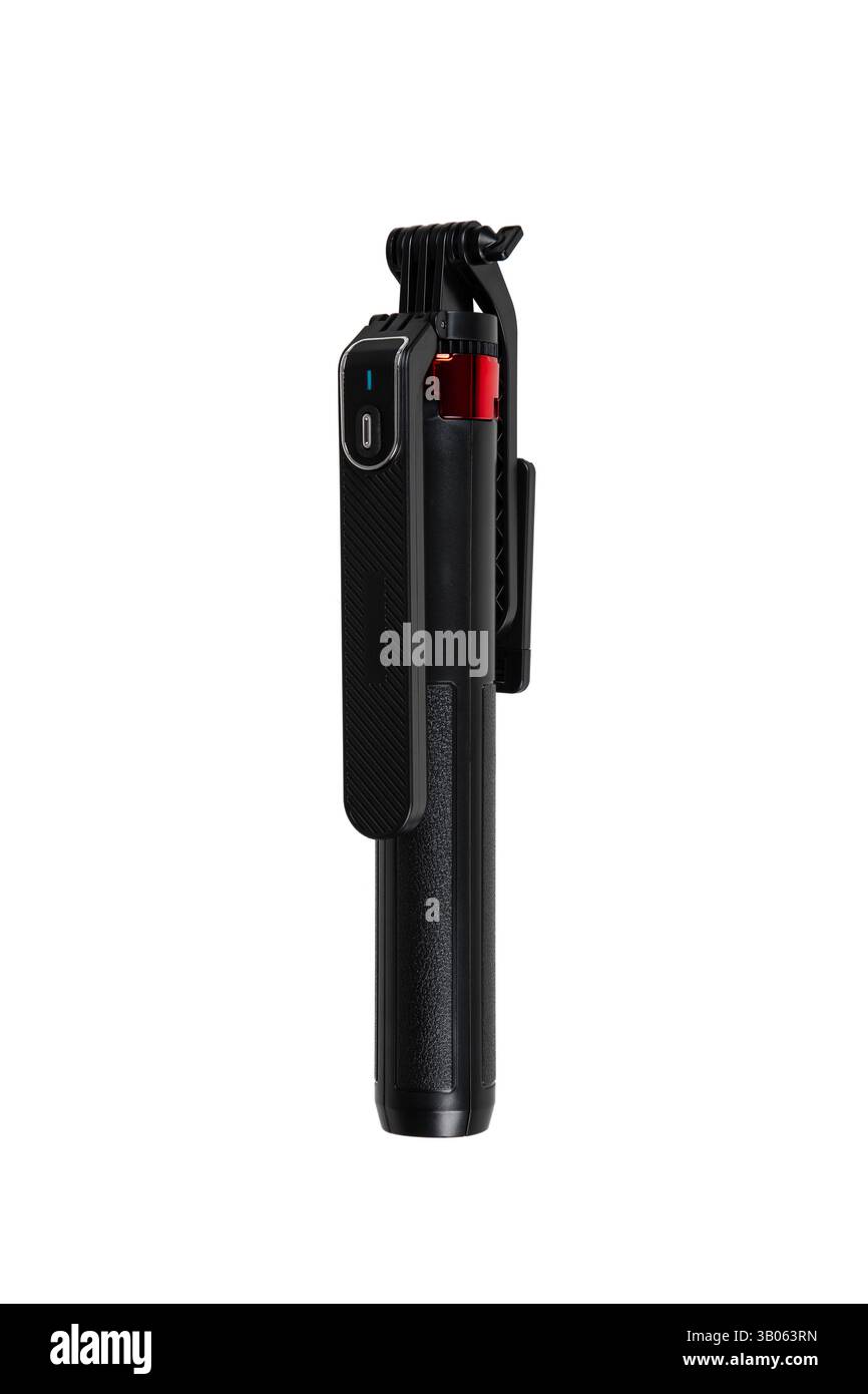 Treppiede regolabile con supporto per smartphone e telecomando Bluetooth Foto Stock