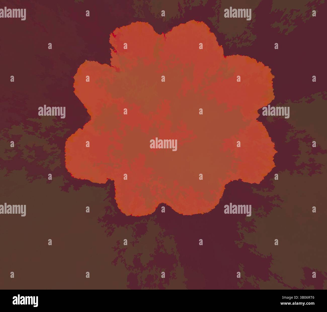 Una forma vibrante e astratta simile a un fiore irradia sfumature di arancione, che si irradia su uno sfondo scuro e strutturato, creando un contrasto visivo sorprendente. Un design circolare con una forma centrale simile a un fiore in tonalità calde, circondato da uno sfondo più profondo e contrastante che ne esalta l'aspetto sorprendente. Arte classica con un tocco moderno reinventata da Artotop, trasformata in Mediæval ornamento, arte classica con un tocco moderno reinventata da Artotop Foto Stock