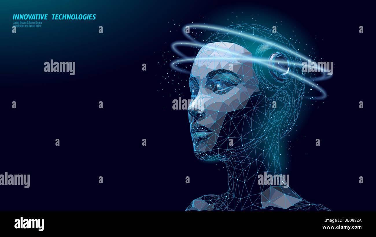 La donna AI Cyborg affronta con emozioni incasinate. Errore, avviso di sistema errore intelligenza artificiale errore errore tecnologia grave errore di sistema. Sistema Illustrazione Vettoriale