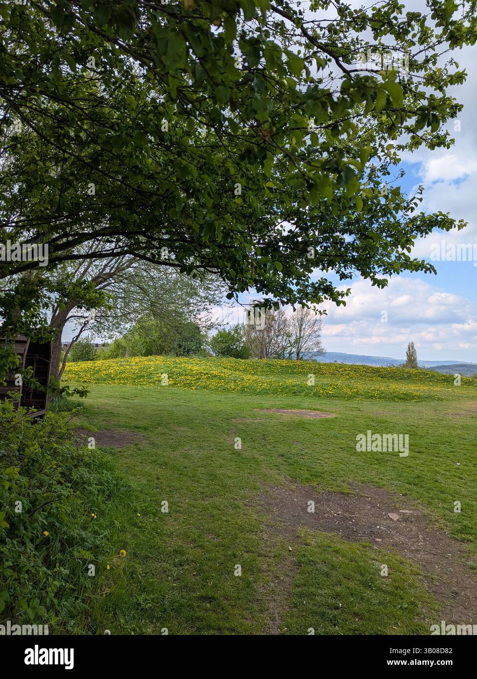 Un ampliamento del Manor Fields Park a Sheffield, Regno Unito, che offre una fuga tranquilla all'interno dell'ambiente urbano. - Immagine stock catturata con smartphone