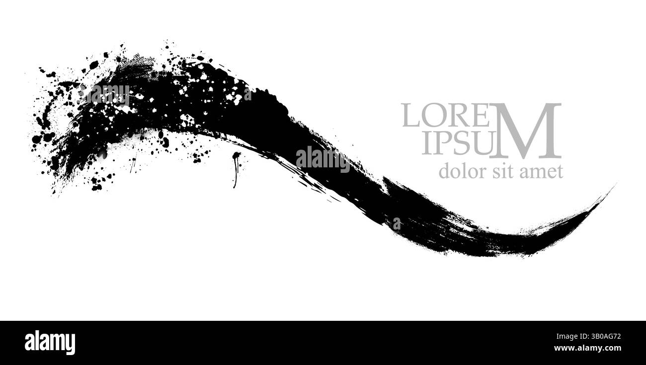 Pennello nero. inchiostro sfondo tratto di vernice astratto nero. disegno a mano. Non ai, illustrazione vettoriale. Illustrazione Vettoriale