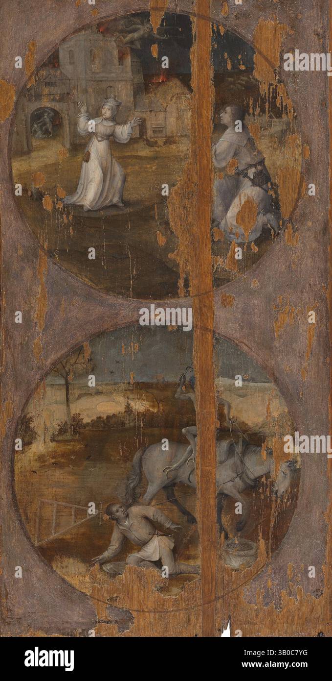 Titolo: Due medaglioni con rappresentazioni simboliche-religiose artista: Jheronimus Bosch Data: Undated Medio: Olio su tavola dimensioni: 69,5 x 38 cm ubicazione: Museum Boijmans Van Beuningen Foto Stock Titolo: Due medaglioni con rappresentazioni simboliche-religiose artista: Jheronimus Bosch Data: Undated Medio: Olio su tavola dimensioni: 69,5 x 38 cm ubicazione: Museum Boijmans Van Beuningen Foto Stock