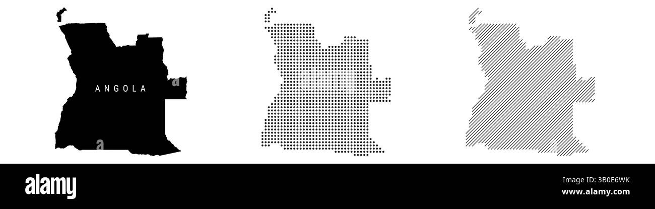 Angola mappa dettagliata della silhouette, tratteggiata e linee parallele inclinate. Mappa stilizzata con texture angolana. illustrazione isolata su bianco. Foto Stock