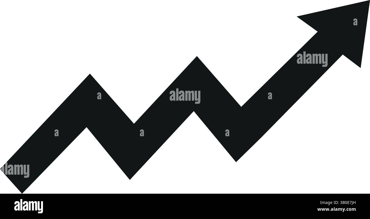 semplice immagine vettoriale nera di una freccia a zig-zag rivolta verso l'alto, che simboleggia crescita, progresso, successo, aumento finanziario, miglioramento del business Illustrazione Vettoriale