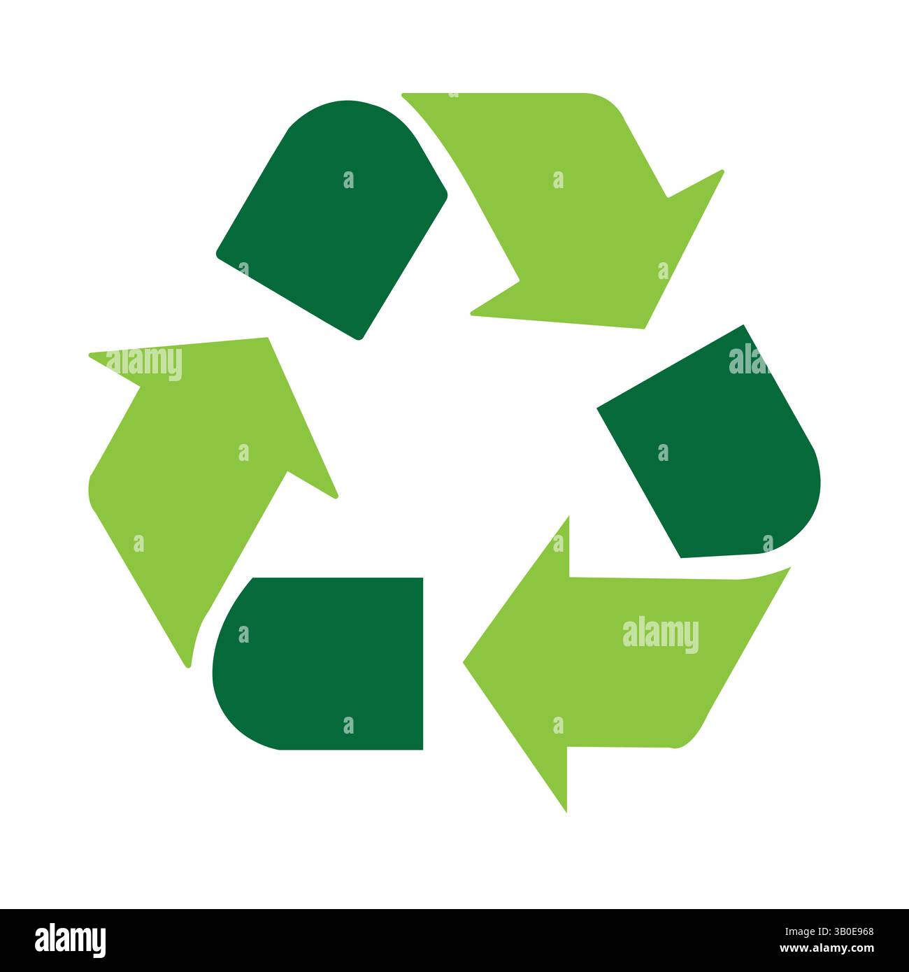 simbolo di riciclaggio semplice con frecce verdi su sfondo bianco che mostrano il concetto ecologico, la sostenibilità, la gestione dei rifiuti e l'ambiente Illustrazione Vettoriale
