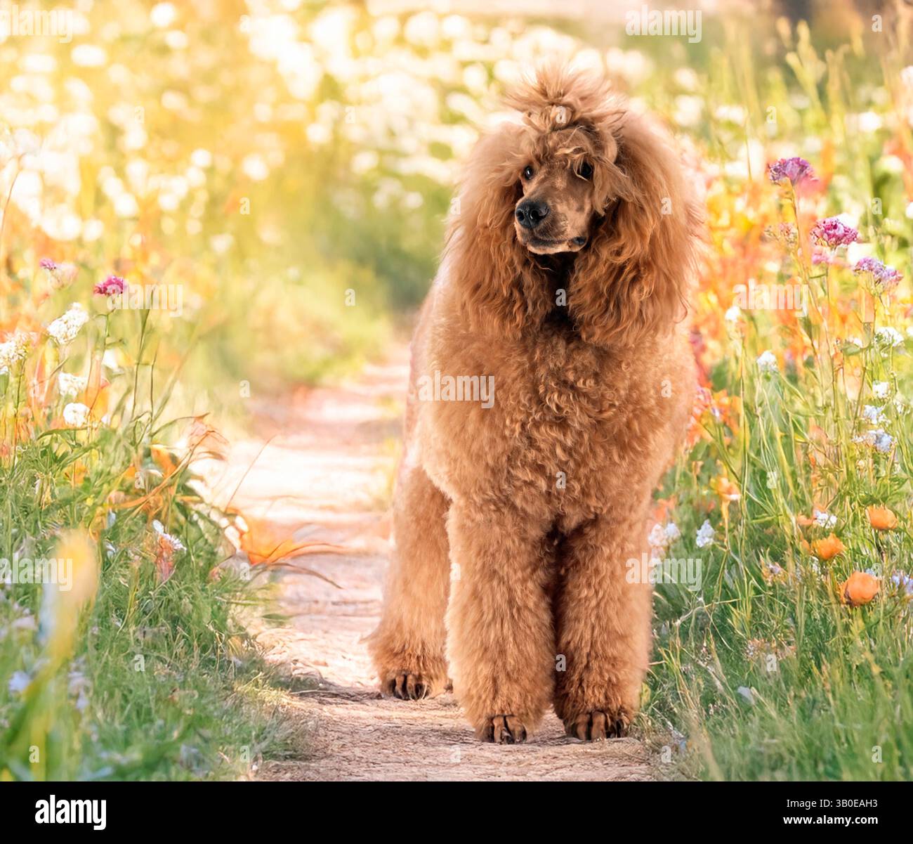 barboncino standard davanti allo sfondo naturale Foto Stock