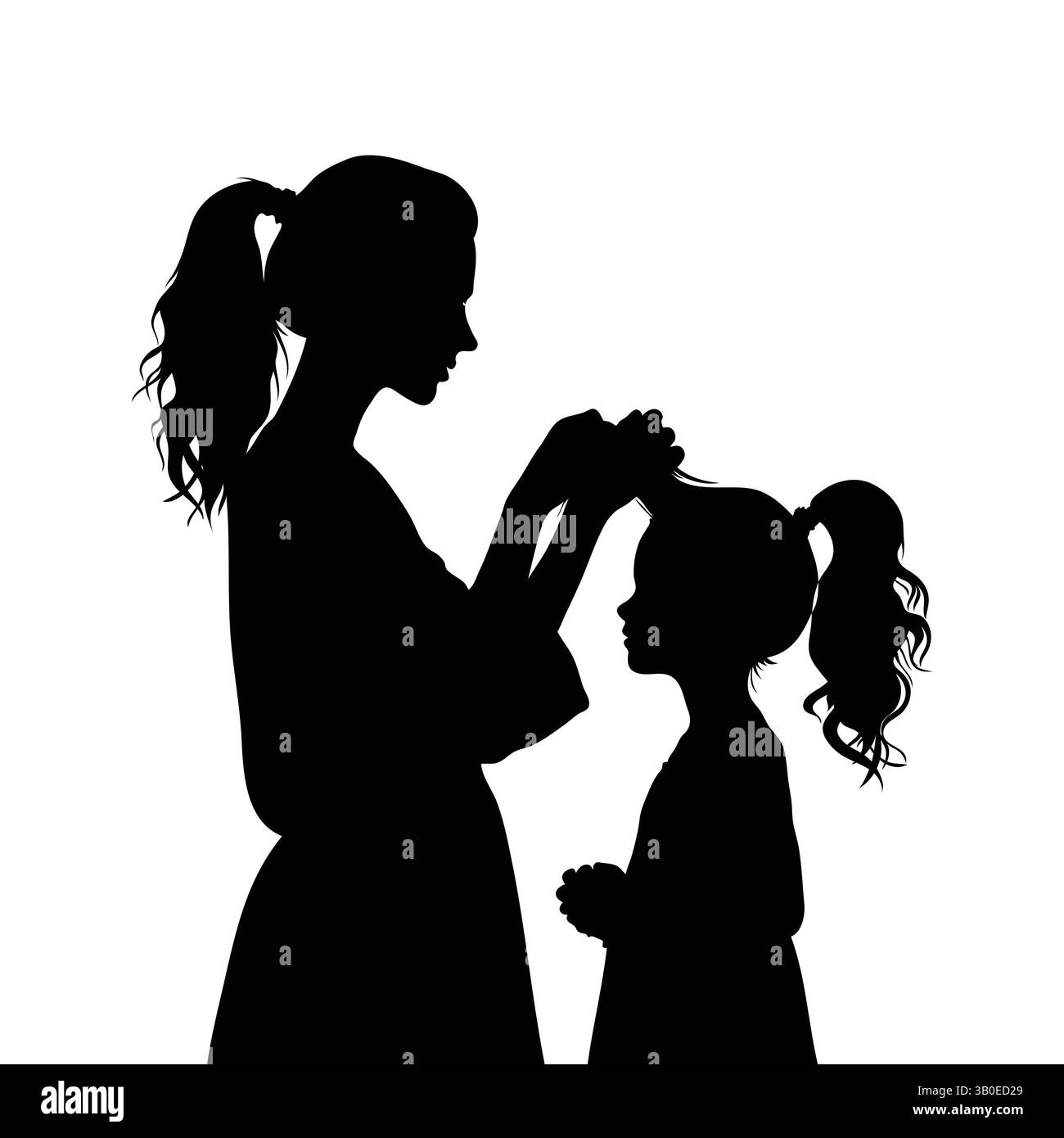La silhouette dei capelli della madre Styling Daughter Illustrazione Vettoriale