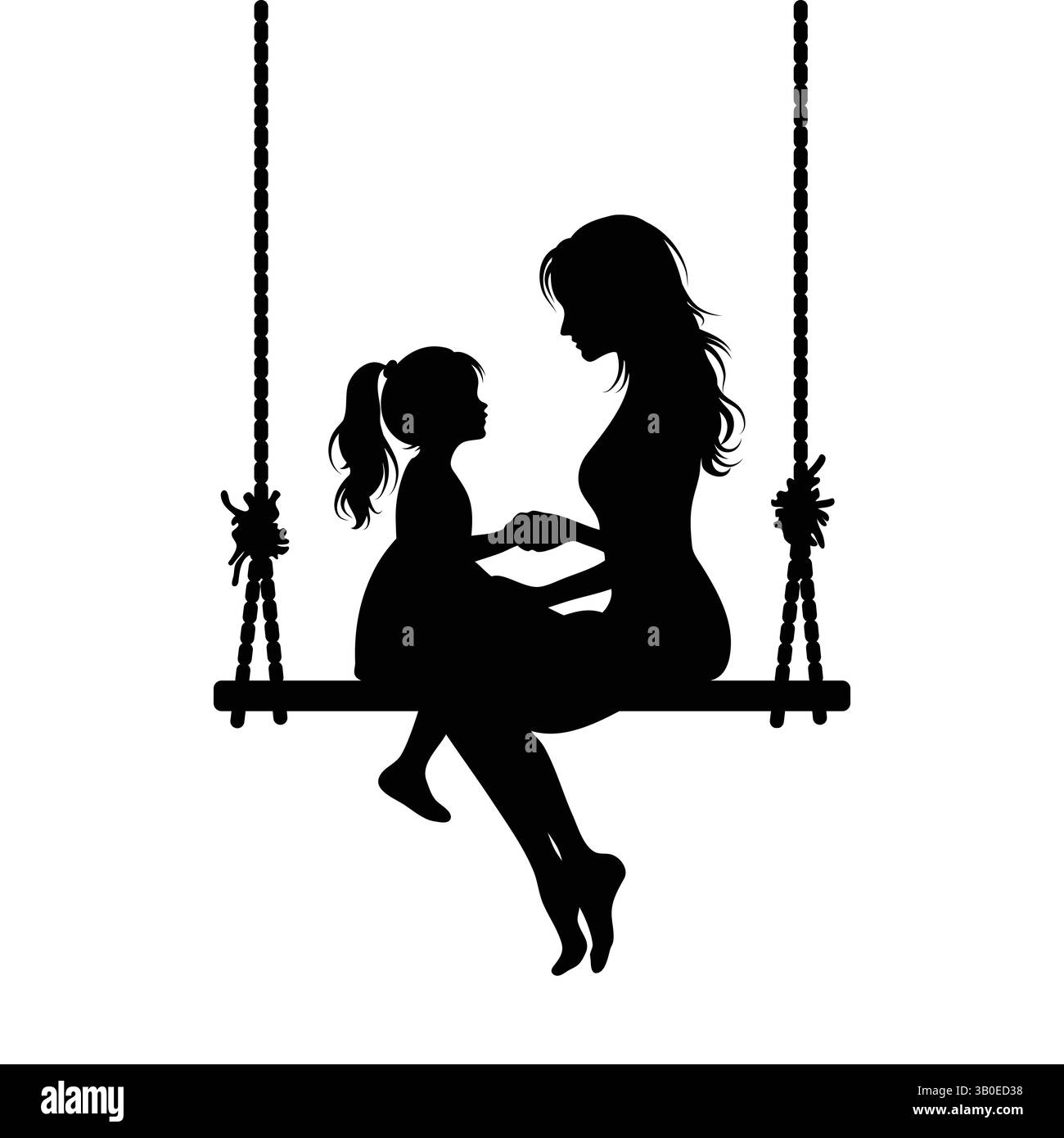Silhouette madre e figlia: Un momento tranquillo di rotazione Illustrazione Vettoriale