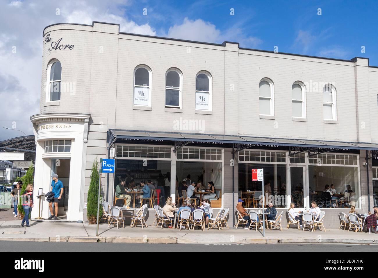 Bowral Town Center, The Press Shop Cafe and Restaurant, ospitato nell'edificio di acri in Bong Bong Street, Southern Highalnds, New South Wales, Australia Foto Stock