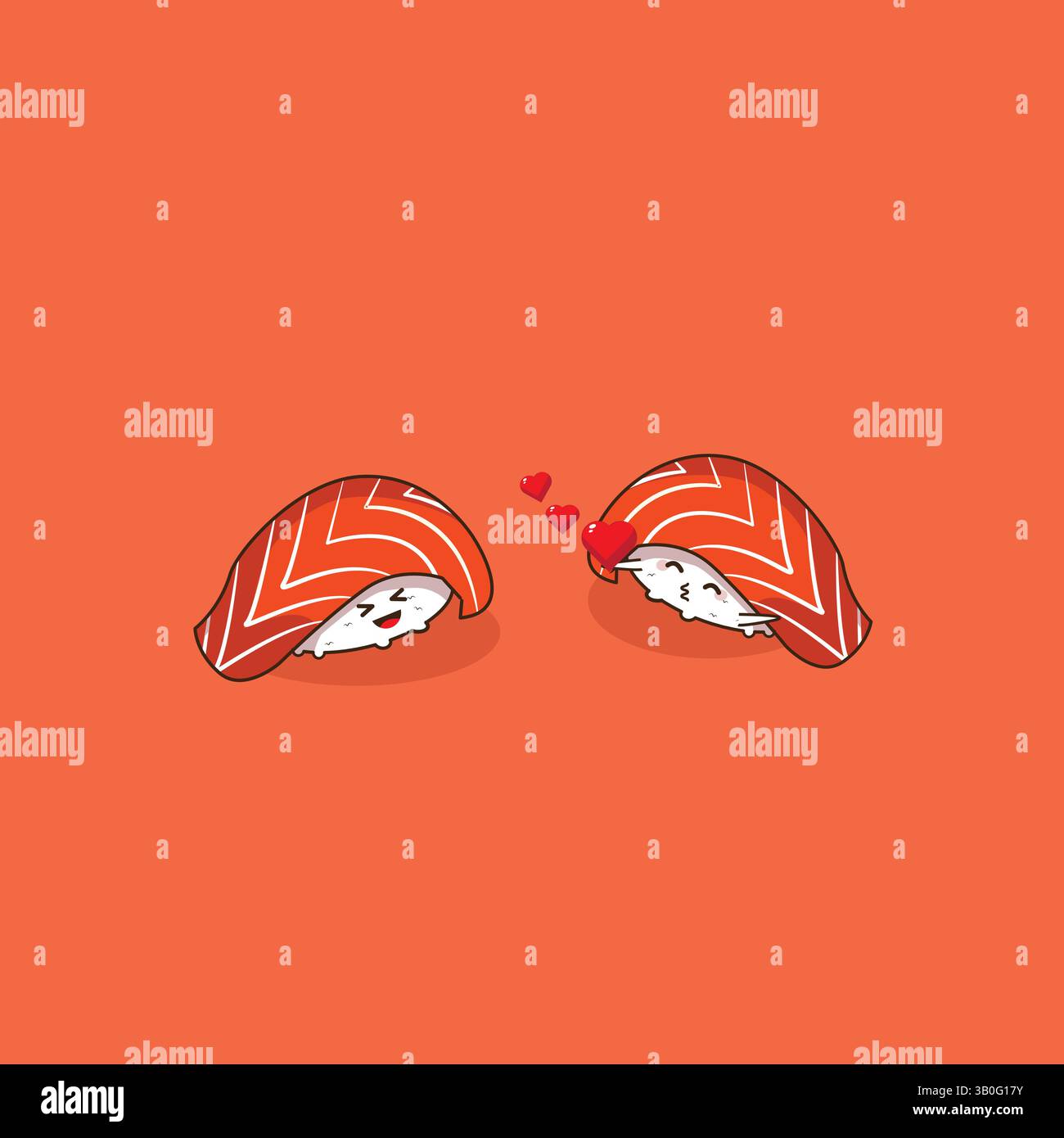 Illustrazione vettoriale del sushi bestie kawaii di salmone Illustrazione Vettoriale