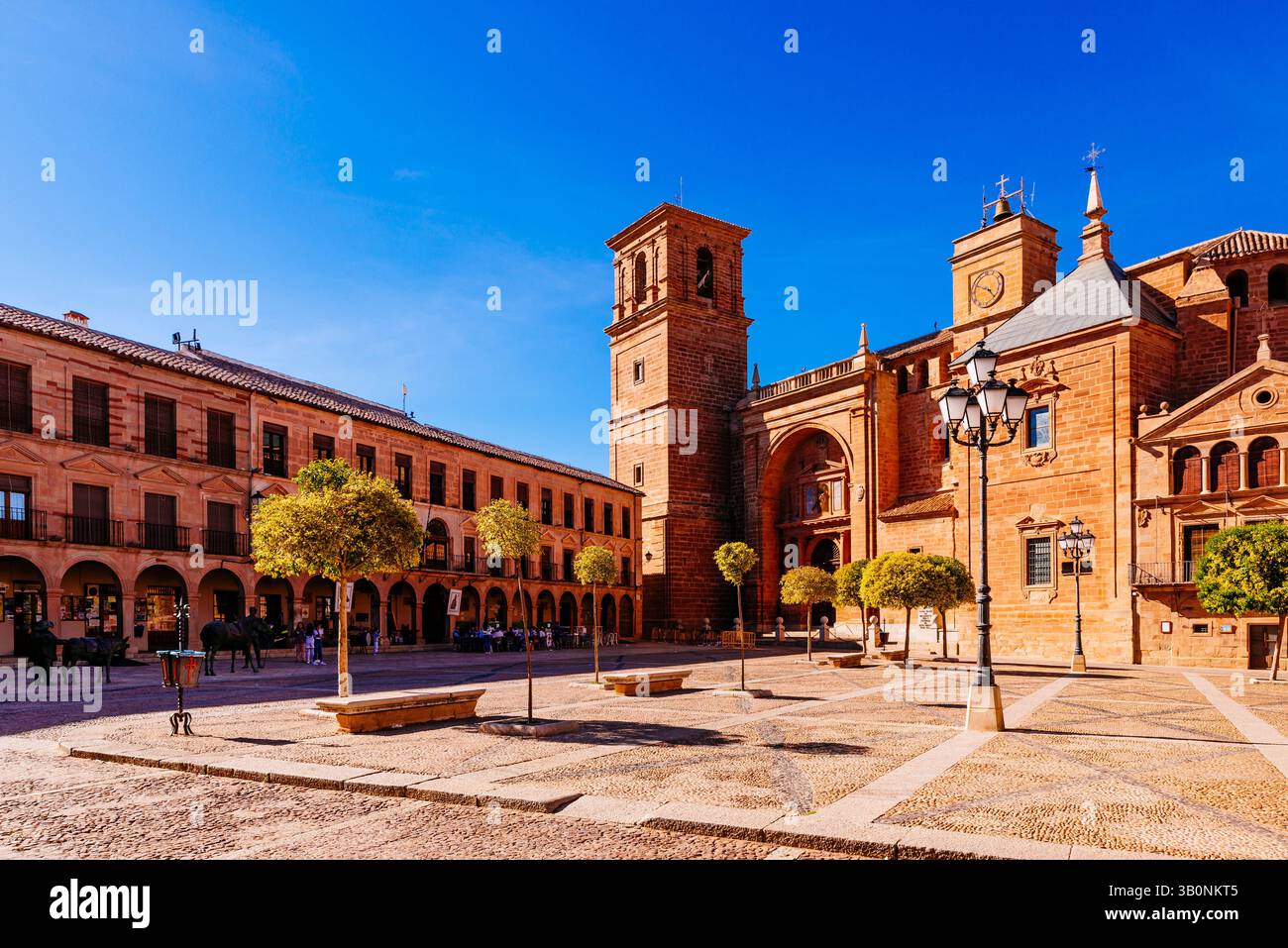 Plaza Mayor, Piazza principale e la Chiesa di San Andrés sullo sfondo. Villanueva de los Infantes, Ciudad Real, Castilla–la Mancha, Spagna, Europa Foto Stock Plaza Mayor, Piazza principale e la Chiesa di San Andrés sullo sfondo. Villanueva de los Infantes, Ciudad Real, Castilla–la Mancha, Spagna, Europa Foto Stock