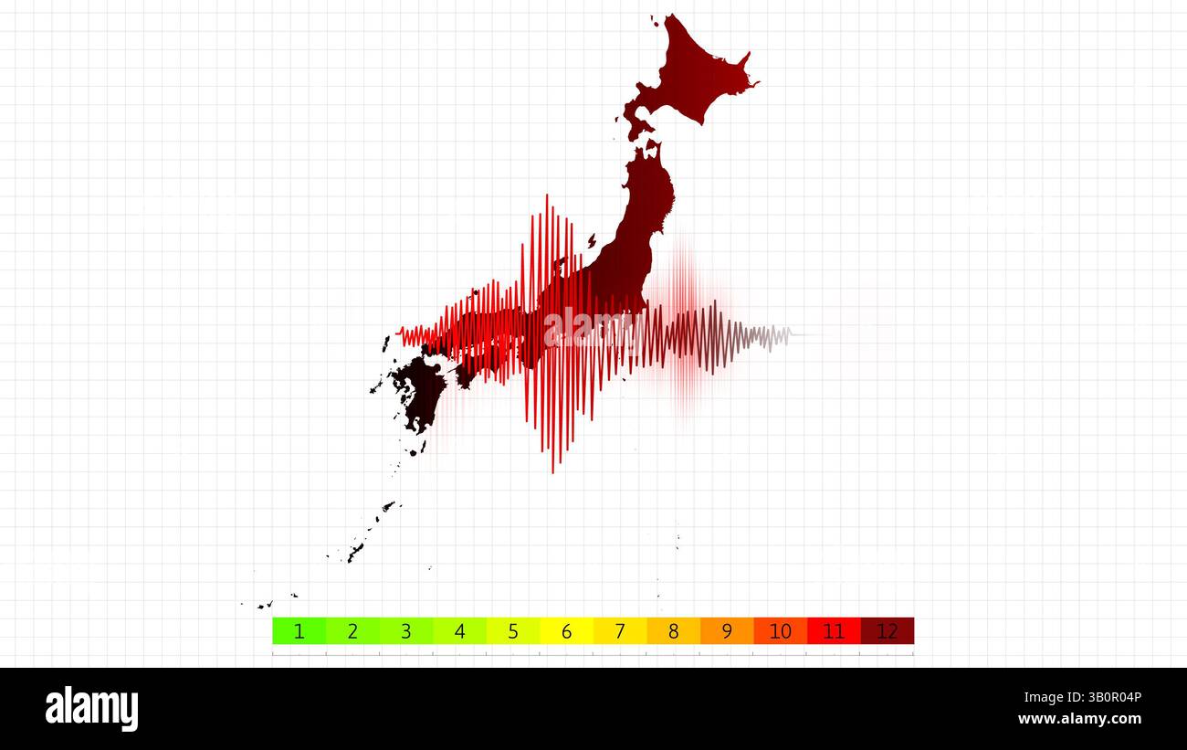 Illustrazione del concetto di terremoto. Sismologia. Giappone. Foto Stock