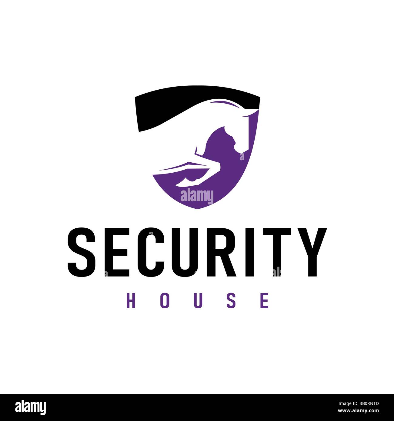 Scudo con semplice silhouette Jumping Horse per il logo Security o Defense Illustrazione Vettoriale