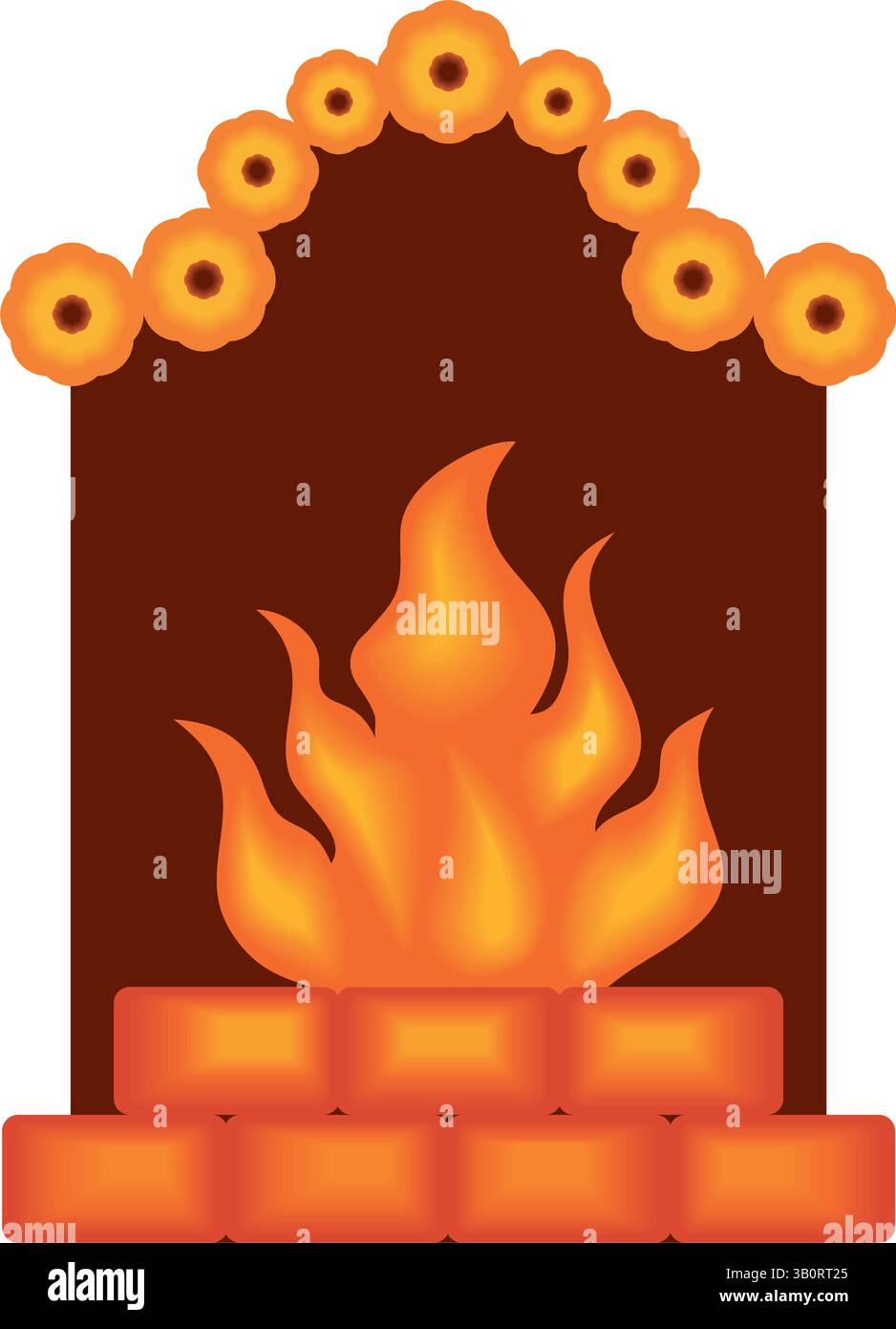 Cerimonia del fuoco Havan, rituale della casa indiana, decorazioni religiose di tradizione sacra Illustrazione Vettoriale