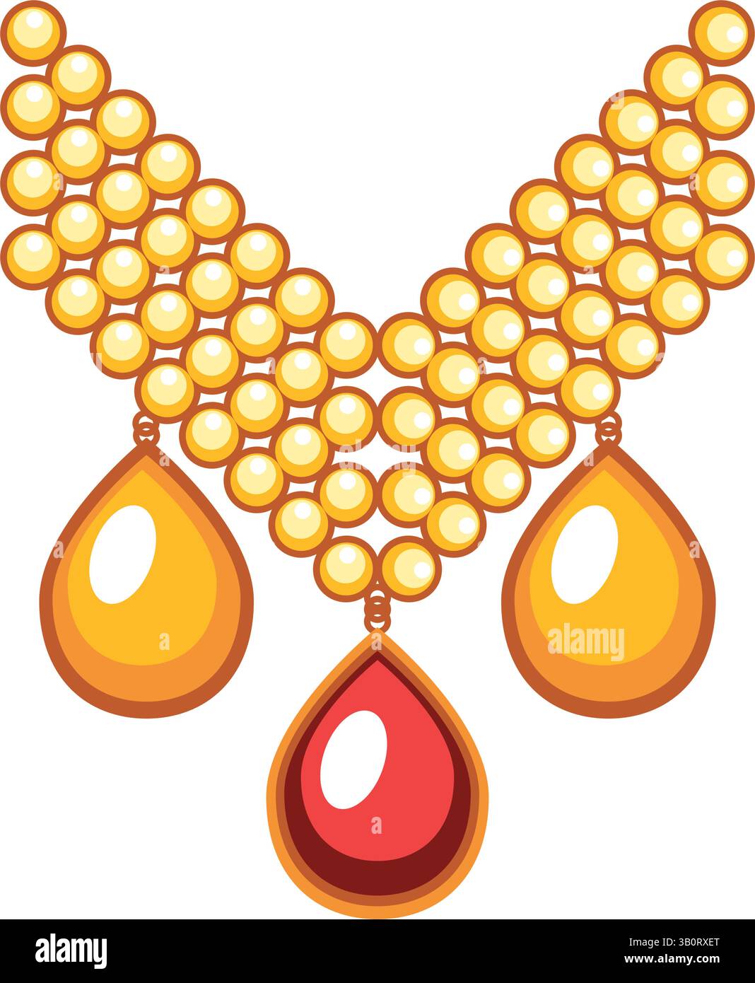 Collana nuziale di gioielli indiani con pendente in oro a strati e ciondolo in gemma Vector Illustrazione Vettoriale
