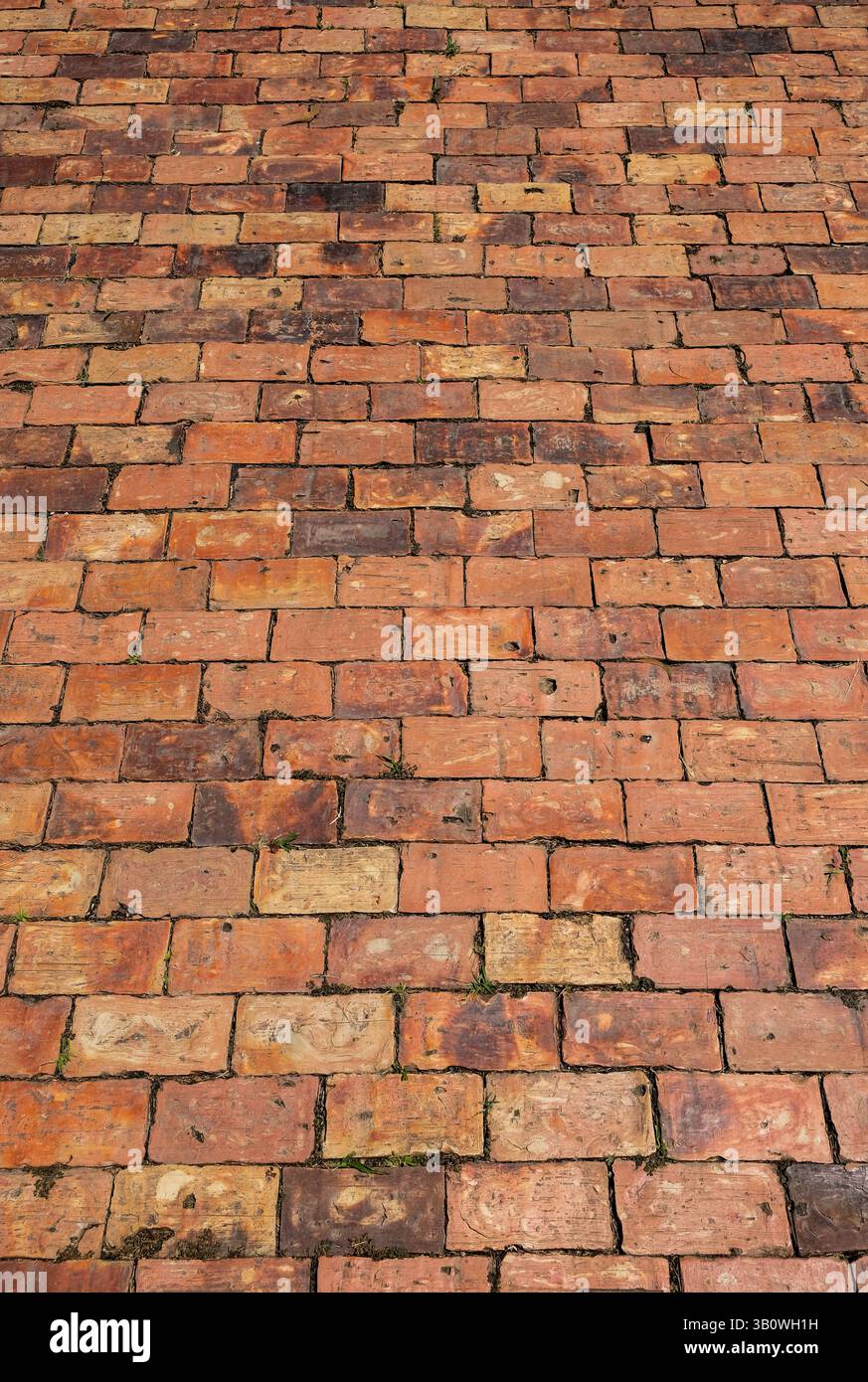 Mattone rosso pietre per pavimentazione su un marciapiede Foto Stock