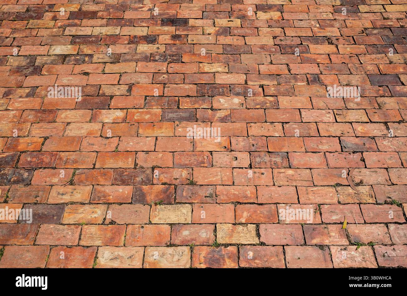 Mattone rosso pietre per pavimentazione su un marciapiede Foto Stock