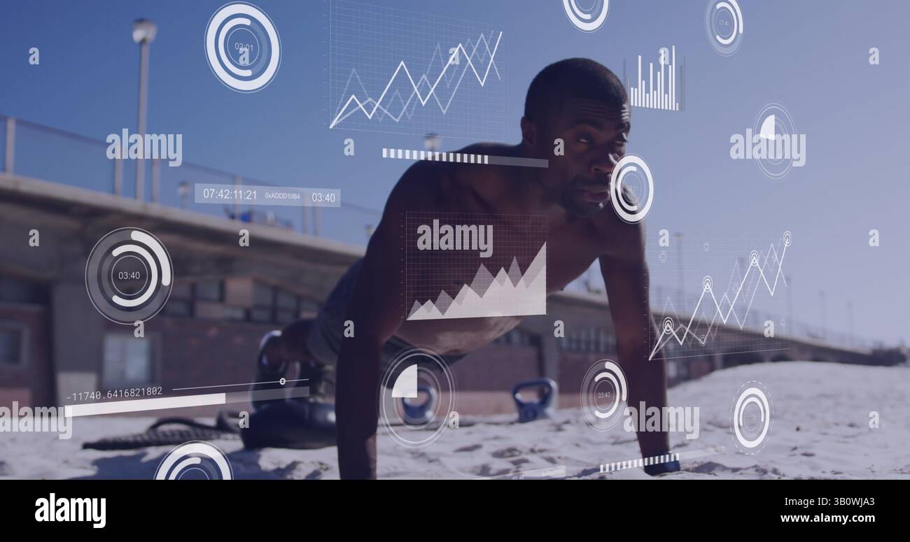 Immagine del trattamento di dati finanziari su un uomo afroamericano che esercita l'attività Foto Stock