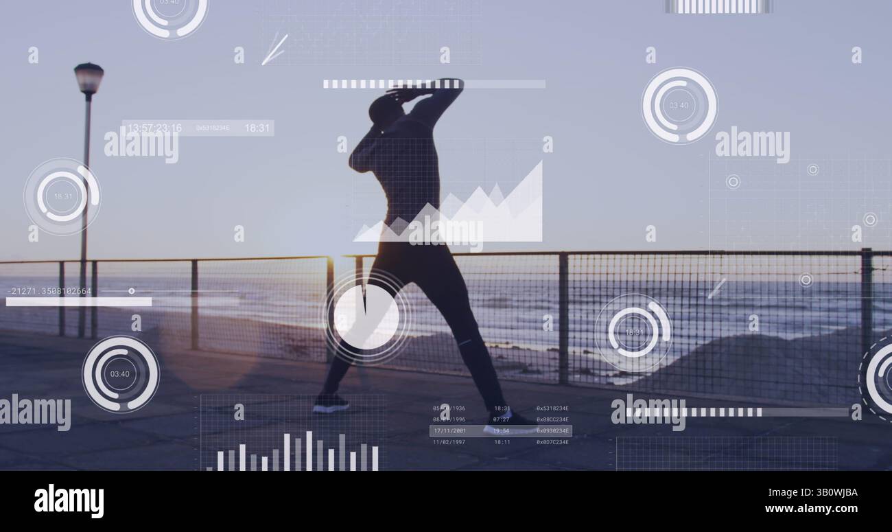 Immagine del trattamento di dati finanziari su un uomo afroamericano che esercita l'attività Foto Stock