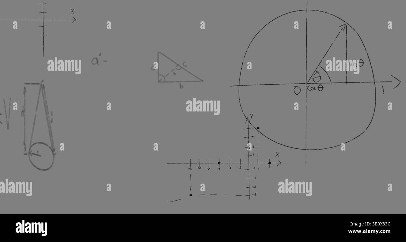 Immagine di grafici matematici e dati su sfondo grigio Foto Stock