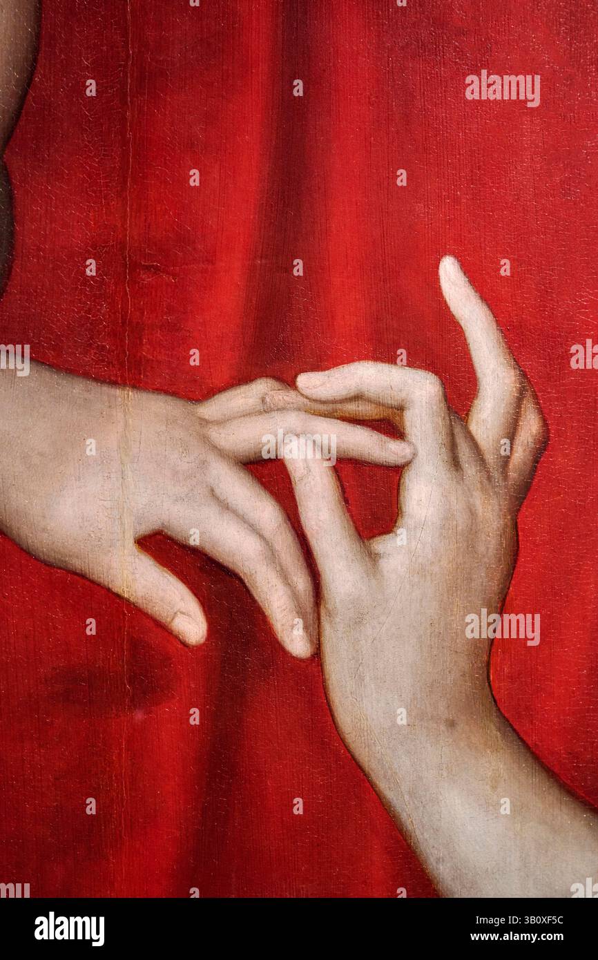 particolare da "Ritratto di Gabrielle d'Estrees con una delle sorelle al bagno" - olio su tavola - Scuola di Fontainebleau - 1595 - fuoco Foto Stock