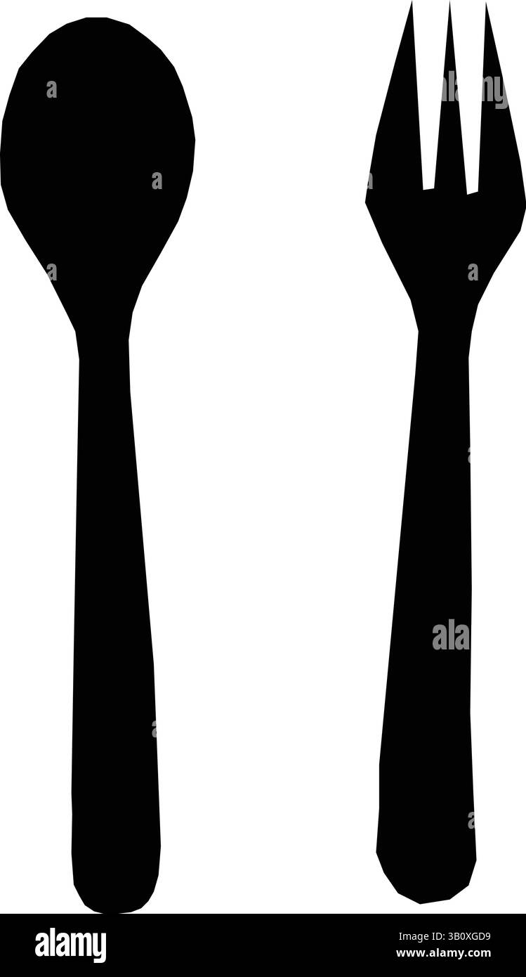 Silhouette minimalista di cucchiaio e forchetta affiancati Illustrazione Vettoriale
