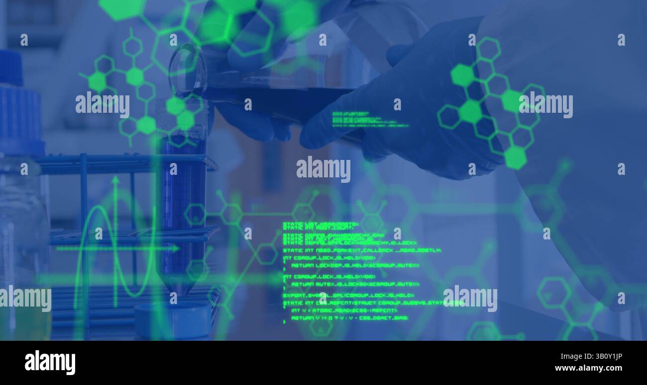 Immagine dell'elaborazione dei dati scientifici rispetto allo scienziato in laboratorio Foto Stock