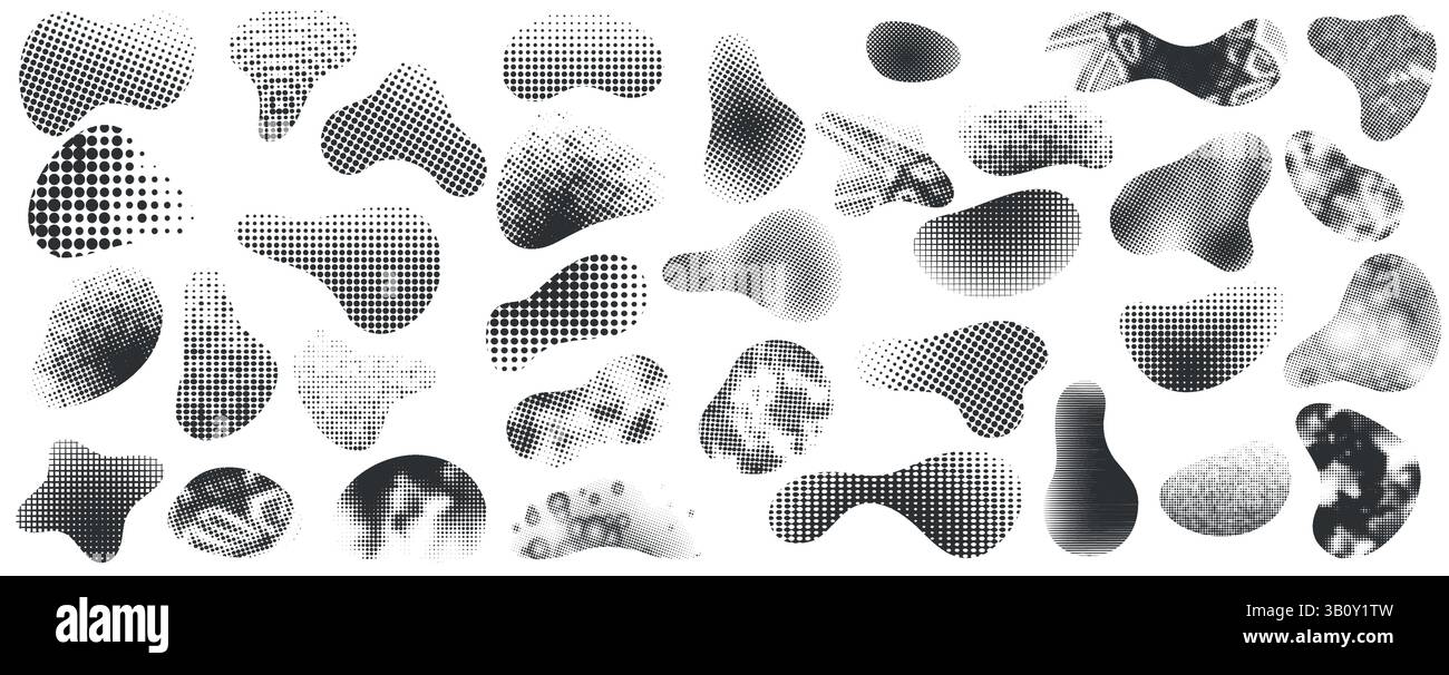 Una collezione di macchie con texture vintage per giornali, tonalità grigie Illustrazione Vettoriale