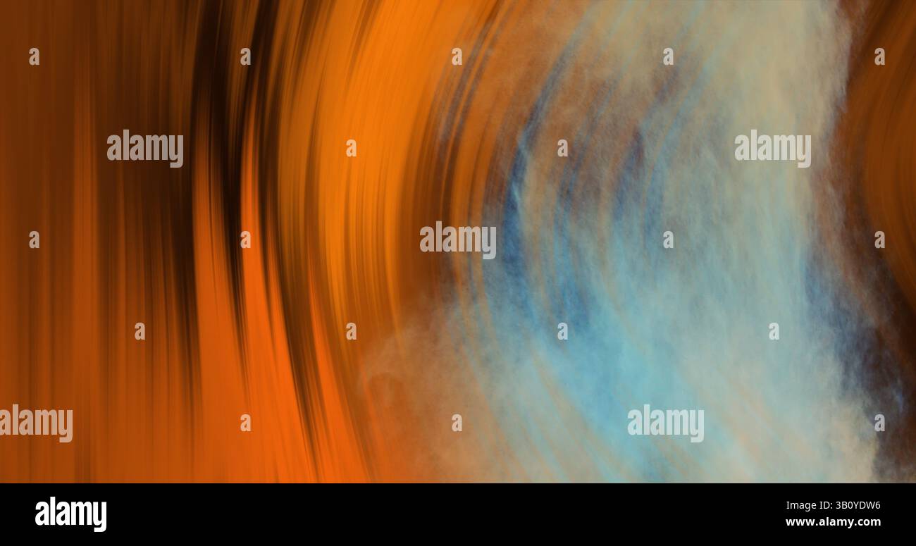 Immagine di linee arancioni e tracce di fumo su sfondo nero Foto Stock