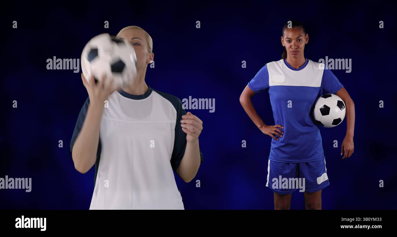Immagine di diversi giocatori di calcio su sfondo nero Foto Stock
