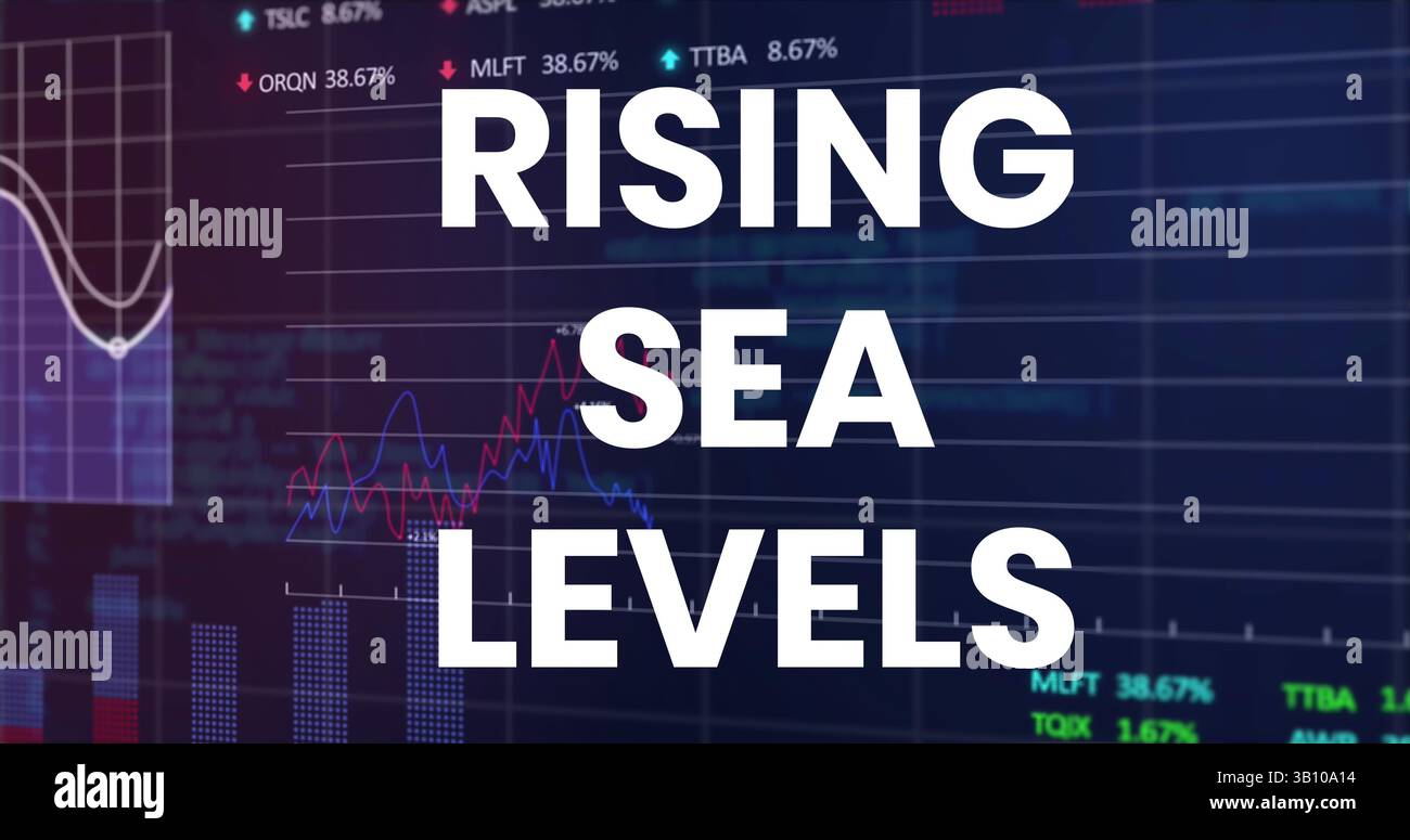 Immagine dell'innalzamento del livello del mare rispetto al grafico finanziario Foto Stock