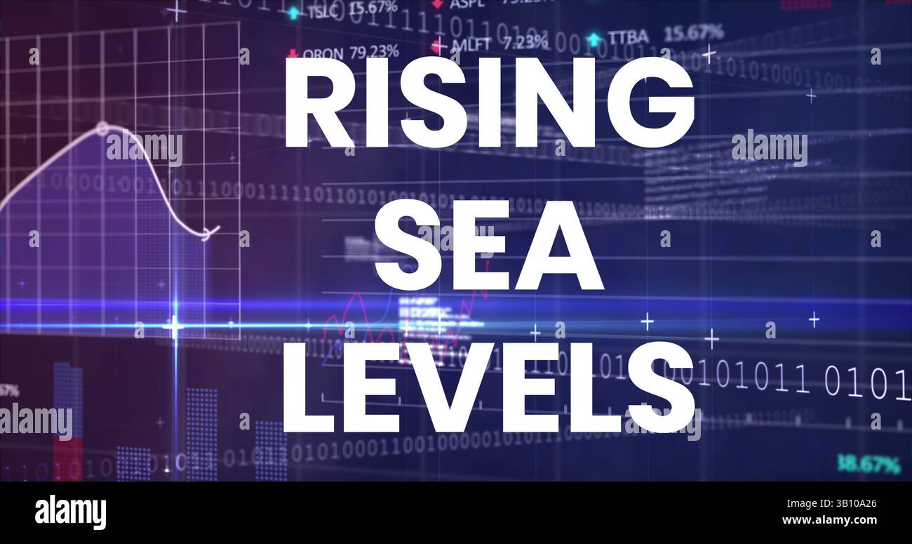 Immagine dell'innalzamento del livello del mare rispetto al grafico finanziario Foto Stock