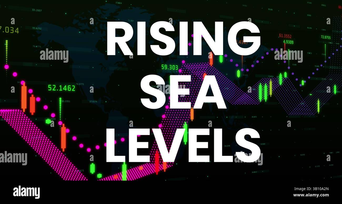 Immagine dell'innalzamento del livello del mare rispetto al grafico finanziario Foto Stock