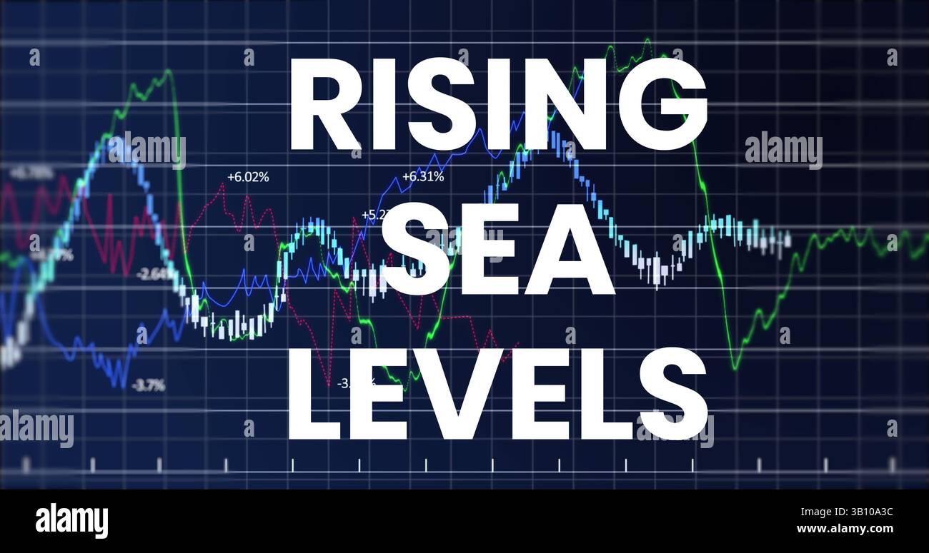 Immagine dell'innalzamento del livello del mare rispetto al grafico finanziario Foto Stock