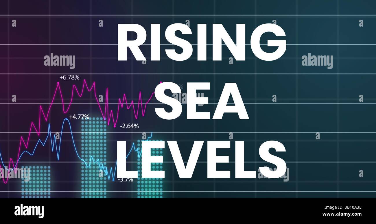 Immagine dell'innalzamento del livello del mare rispetto al grafico finanziario Foto Stock