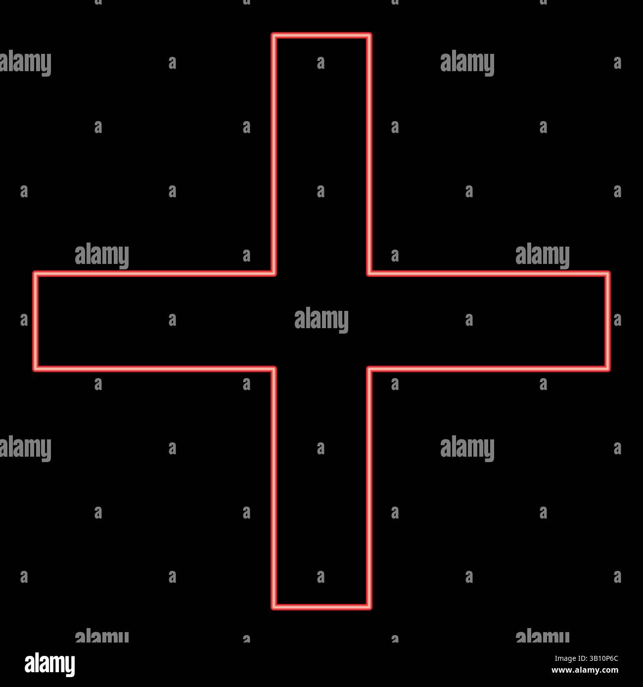 Crocetta greca al neon quadrata christian incrocia l'immagine vettoriale di colore rosso con una luce piatta Illustrazione Vettoriale