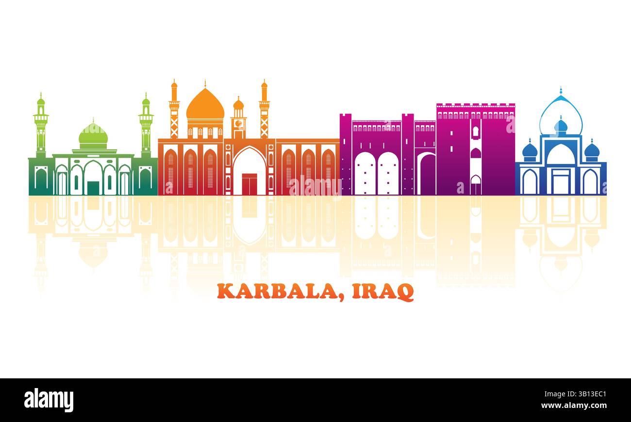 Silhouette skyline panorama della città di Karbala, Iraq - illustrazione vettoriale Illustrazione Vettoriale