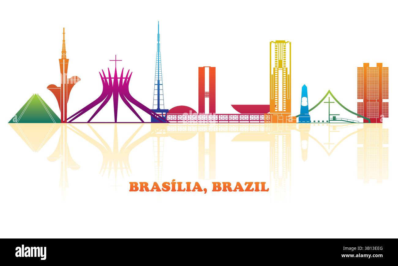 Silhouette Skyline panorama della città di Brasilia, Brasile - illustrazione vettoriale Illustrazione Vettoriale