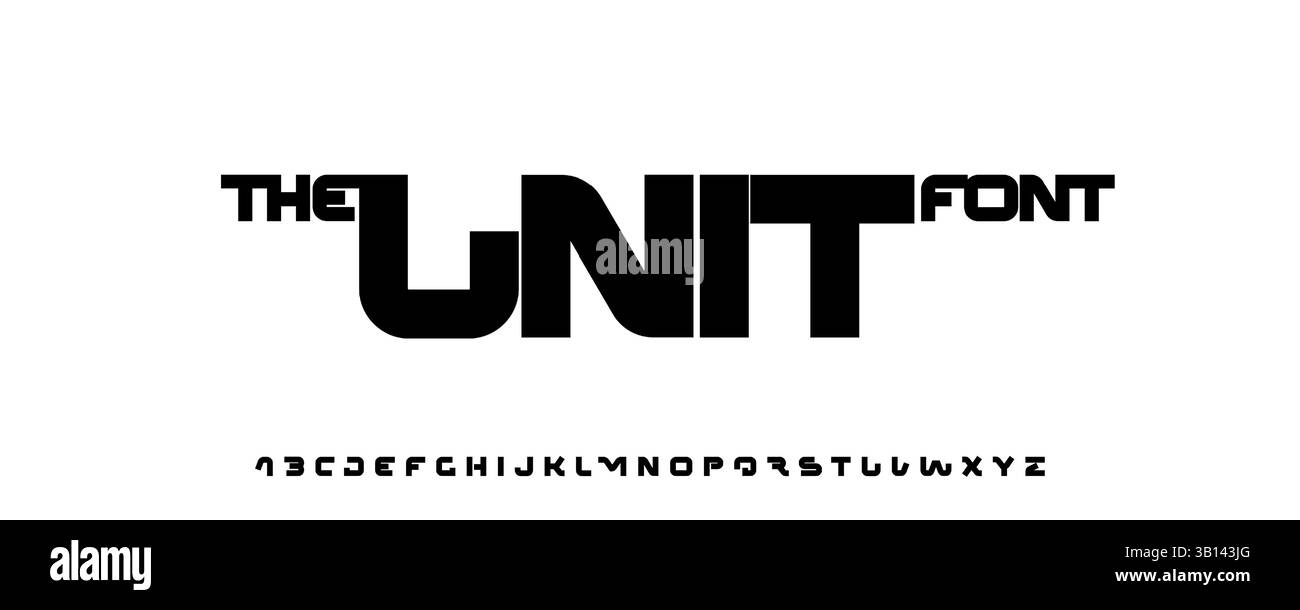 Alfabeto modulare futuristico, lettere a blocchi Techno, carattere display per poster SciFi, loghi Cyberpunk, titoli di gioco, progetti di design industriale. Audace Illustrazione Vettoriale