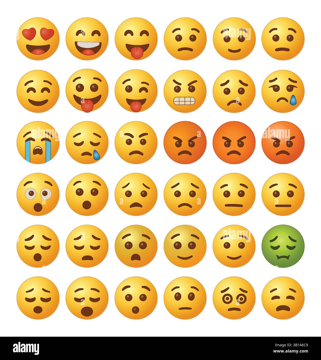 Set di emoticon, gli Emoji isolati su sfondo bianco Illustrazione Vettoriale