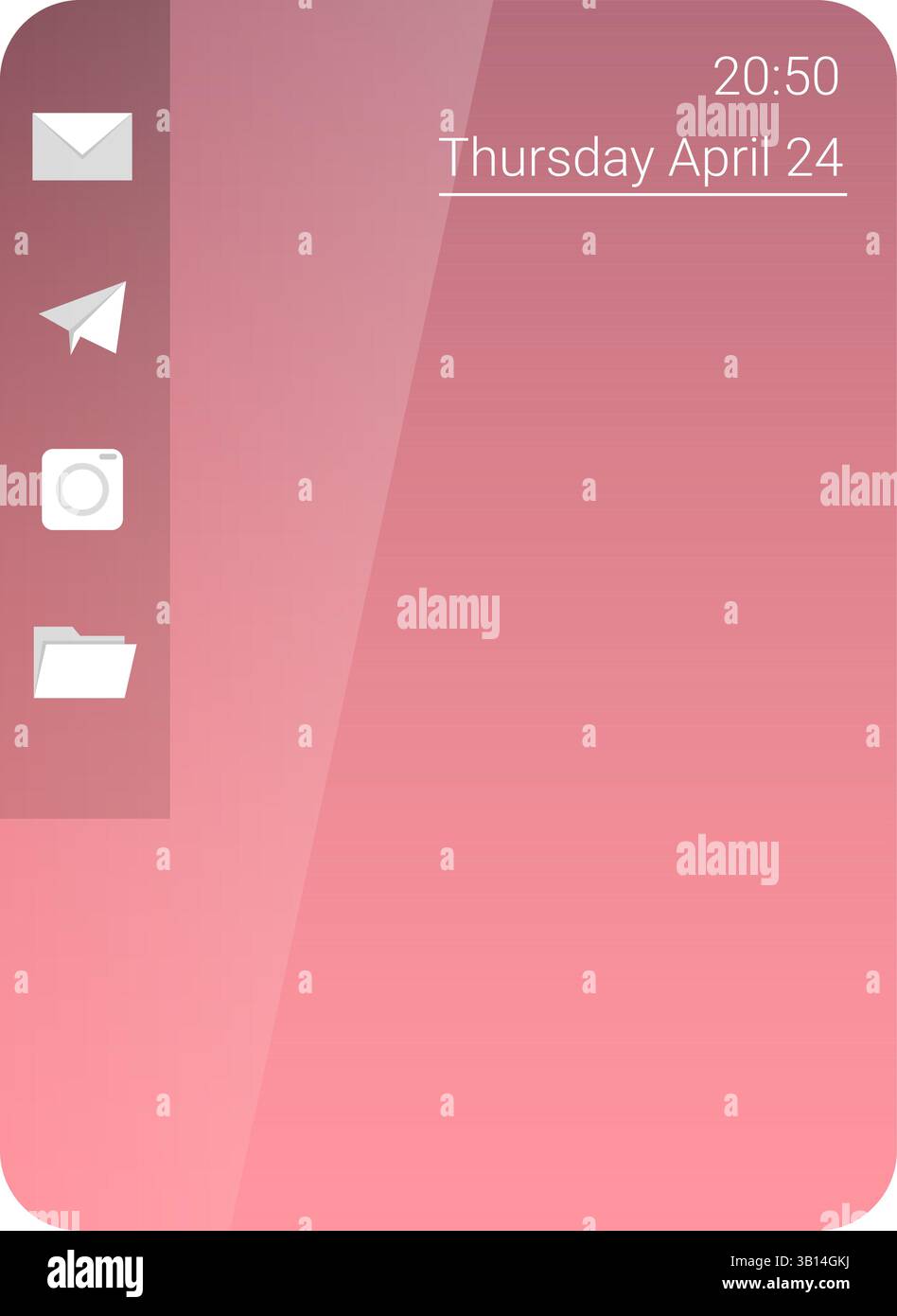 Interfaccia dashboard mobile pulita e moderna con una barra laterale con icone di posta, invio, fotocamera e cartella Illustrazione Vettoriale