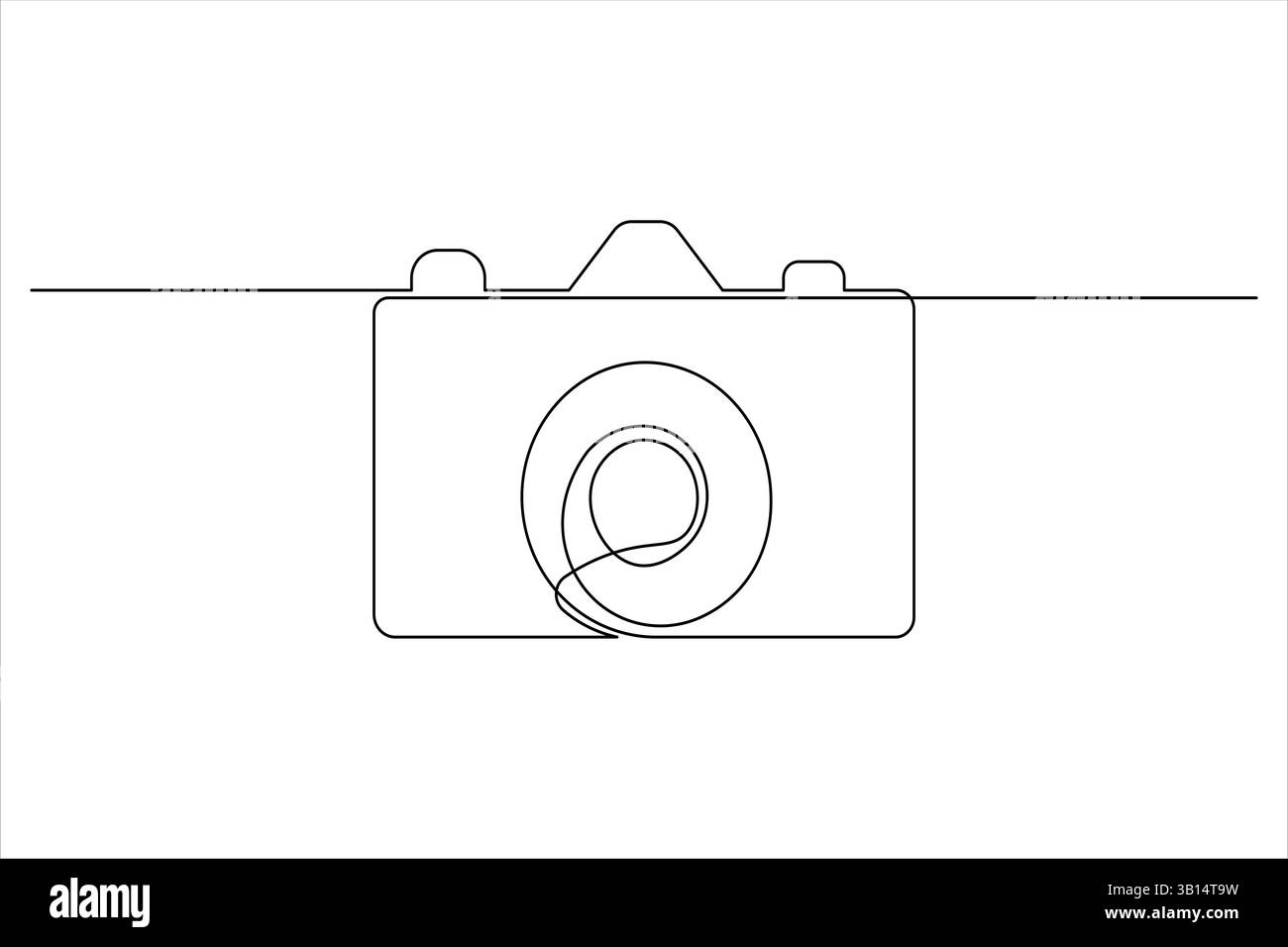 L'icona della fotocamera continua con un disegno a una linea e lo stile minimalista isolano l'illustrazione vettoriale del contorno Illustrazione Vettoriale