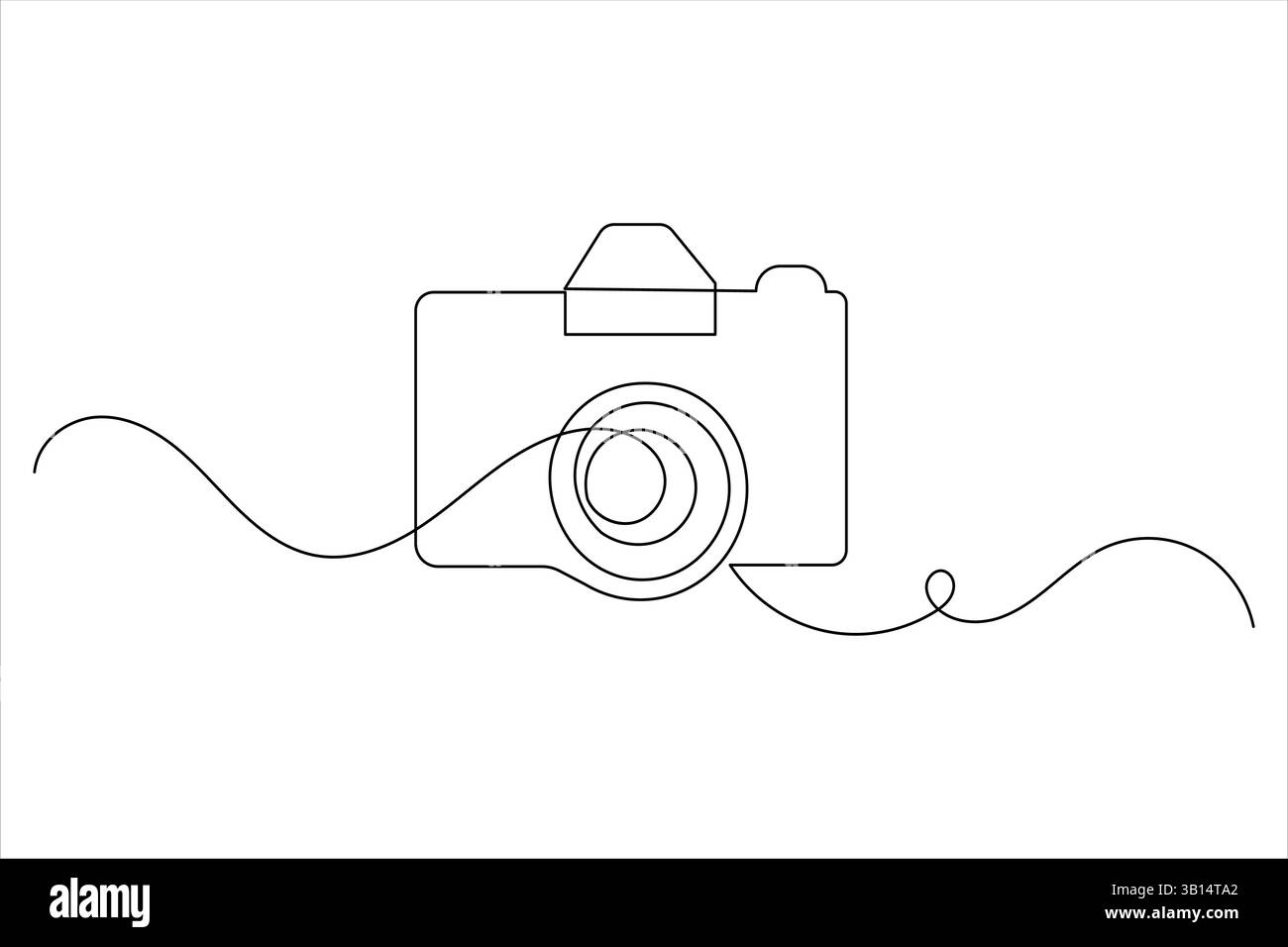 L'icona della fotocamera continua con un disegno a una linea e lo stile minimalista isolano l'illustrazione vettoriale del contorno Illustrazione Vettoriale