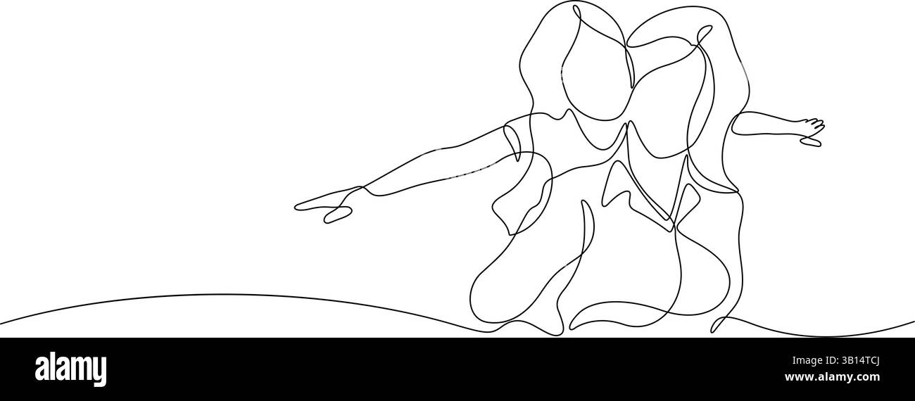 madre felice che dà un giro in piggyback figlia che vola con la posa della mano una linea continua disegno minimalismo arte decorativa disegnata a mano Illustrazione Vettoriale